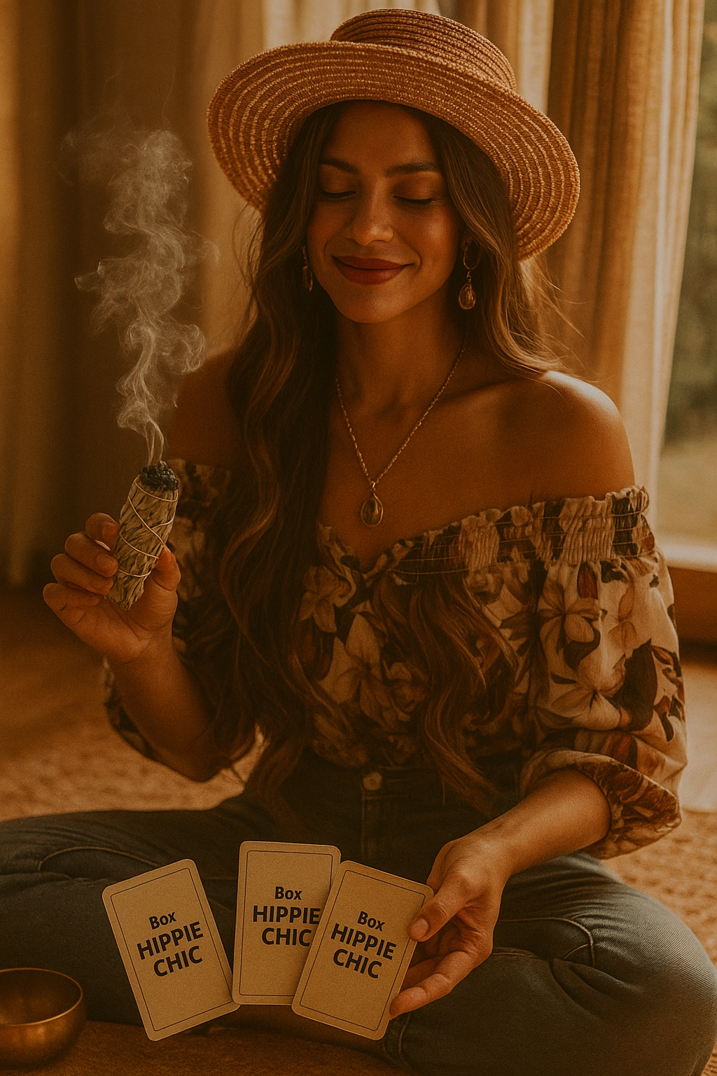 Journal, carte de sagesse et objets rituels sur une table en bois